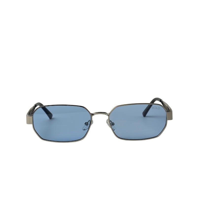 BOLD Edge Rectangular Sunglasses For Unisex - Silver Blue - Image 1
